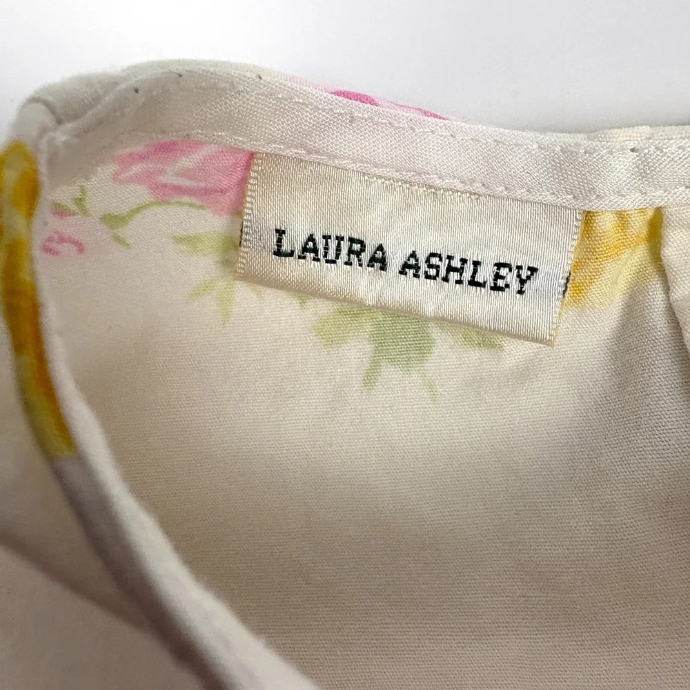 VTG Laura Ashley Floral Tie Back Dress Girls Sz 3T White Pink Cottage‎ Garden